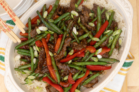 Flank Steak with Red peppers and Green Beans