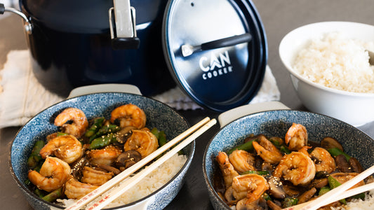 Garlicky Hoisin Shrimp with Mushrooms and Asparagus